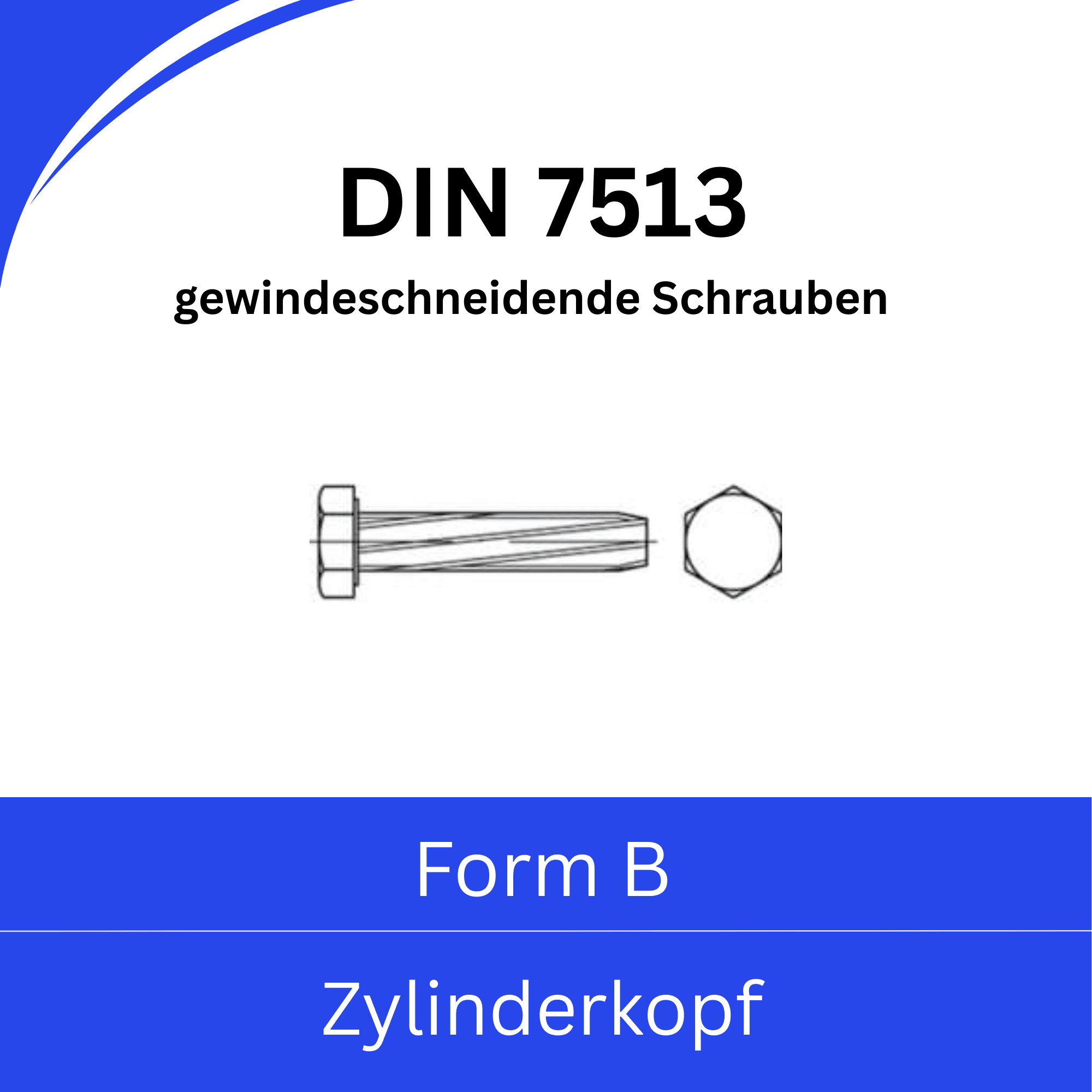 Bild von DIN 7513 (B)➤ gewindeschneidende Schrauben - Form B - Zylinderkopf